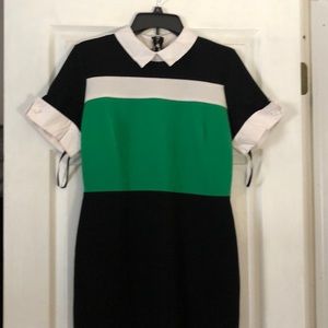Karl Lagerfeld color block dress - green, white and black zip back  -size 8